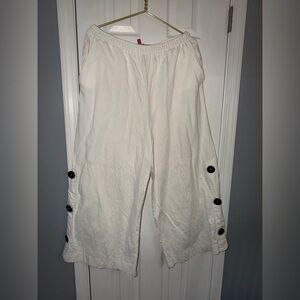 Wide Leg White Pants with Button Detail